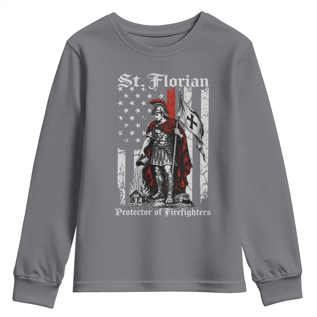 St Florian Patron Protector of Firefighter Youth Sweatshirt Vintage American Flag