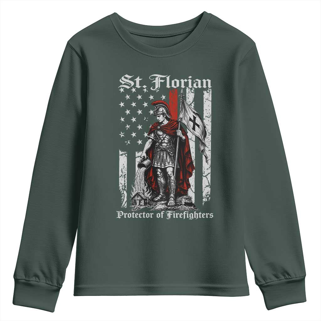 St Florian Patron Protector of Firefighter Youth Sweatshirt Vintage American Flag
