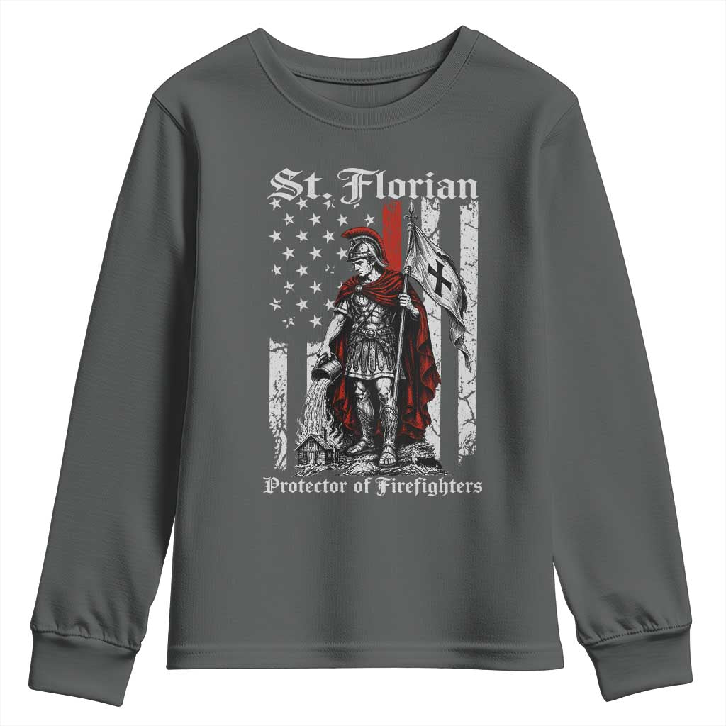 St Florian Patron Protector of Firefighter Youth Sweatshirt Vintage American Flag