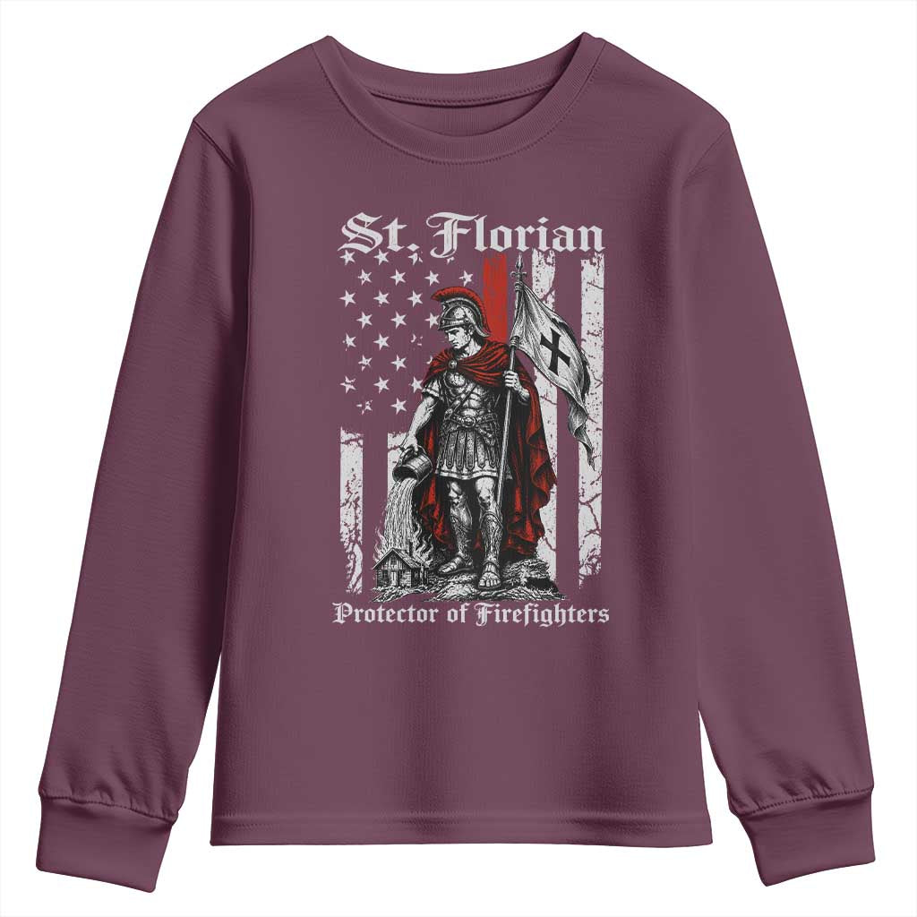 St Florian Patron Protector of Firefighter Youth Sweatshirt Vintage American Flag