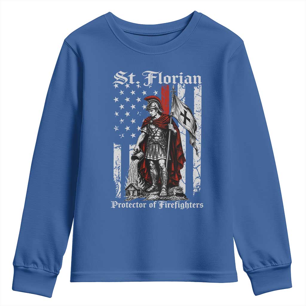 St Florian Patron Protector of Firefighter Youth Sweatshirt Vintage American Flag