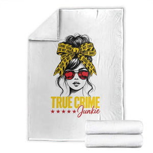 True Crime Junkie Throw Blanket Murder Shows Crime Fan Messy Bun Graphic