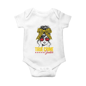 True Crime Junkie Baby Onesie Murder Shows Crime Fan Messy Bun Graphic
