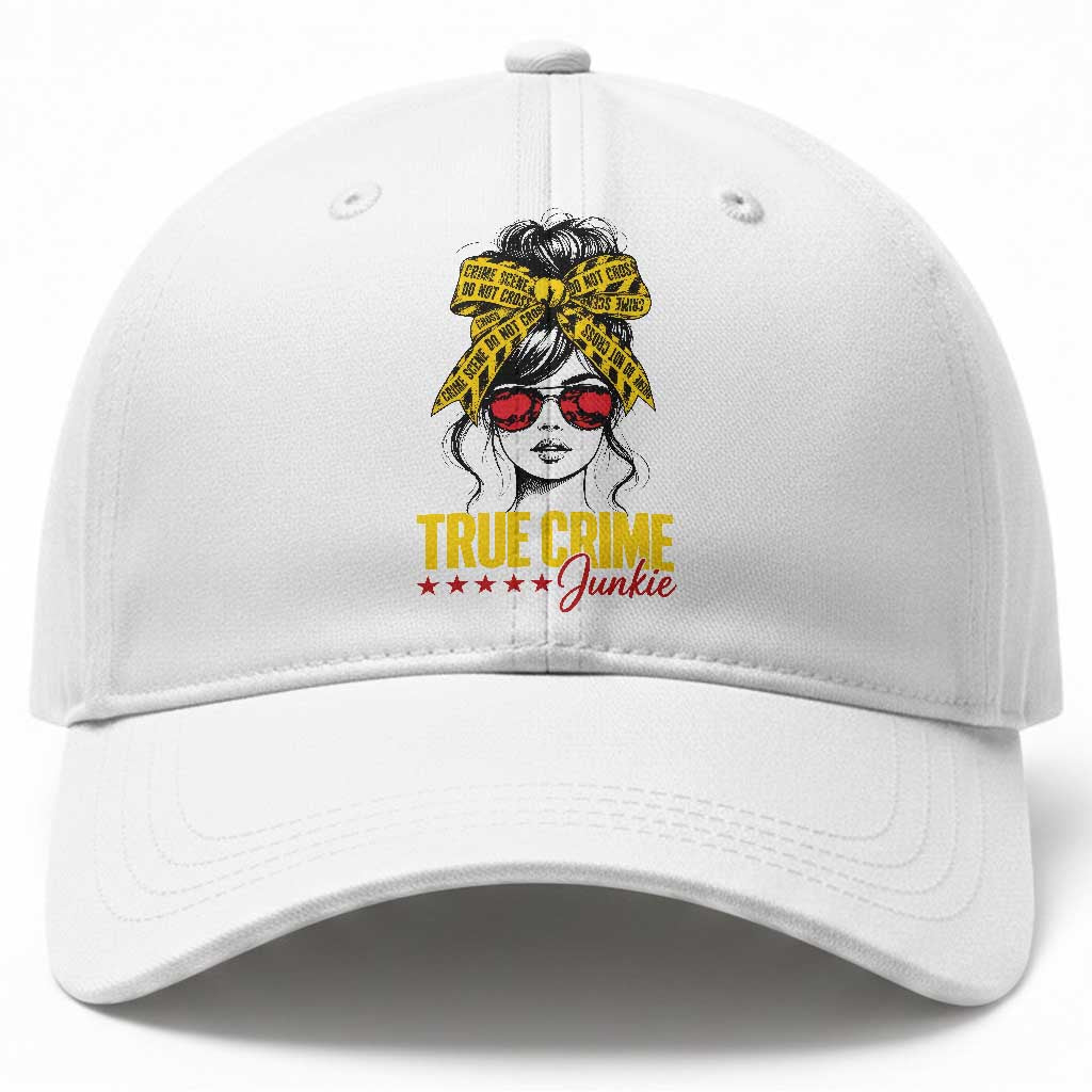 True Crime Junkie Baseball Cap Murder Shows Crime Fan Messy Bun Graphic