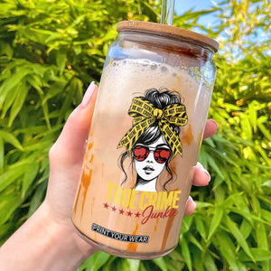 True Crime Junkie Glass Can Murder Shows Crime Fan Messy Bun Graphic