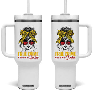True Crime Junkie Tumbler With Handle Murder Shows Crime Fan Messy Bun Graphic