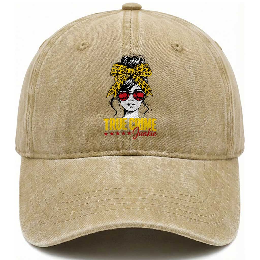 True Crime Junkie Washed Cotton Baseball Cap Murder Shows Crime Fan Messy Bun Graphic