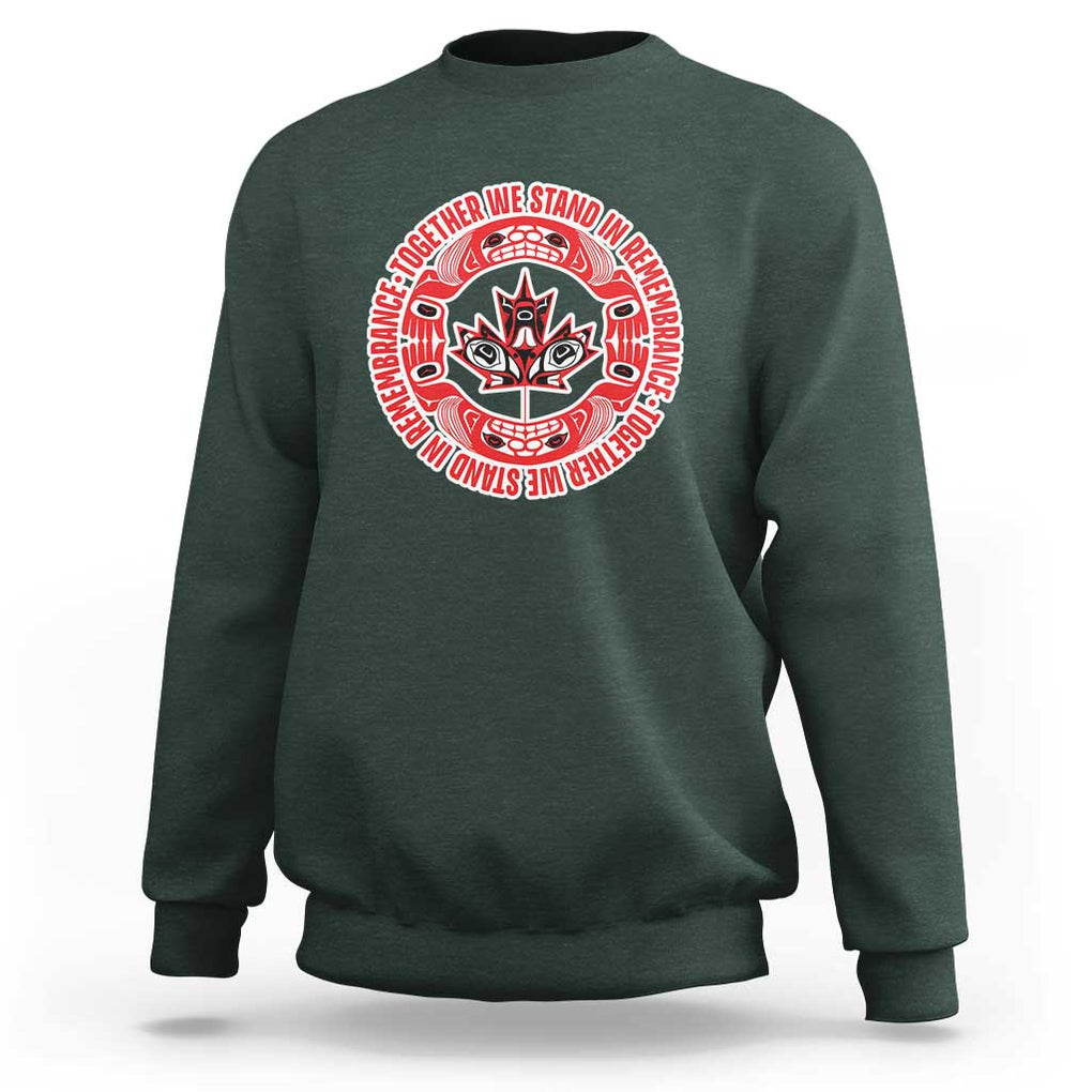 Indigenous Children Sweatshirt Together We Stand In Remembrance Unity Day Papoose Maple Leaf Native American TS11 Dark Forest Green Print Your Wear