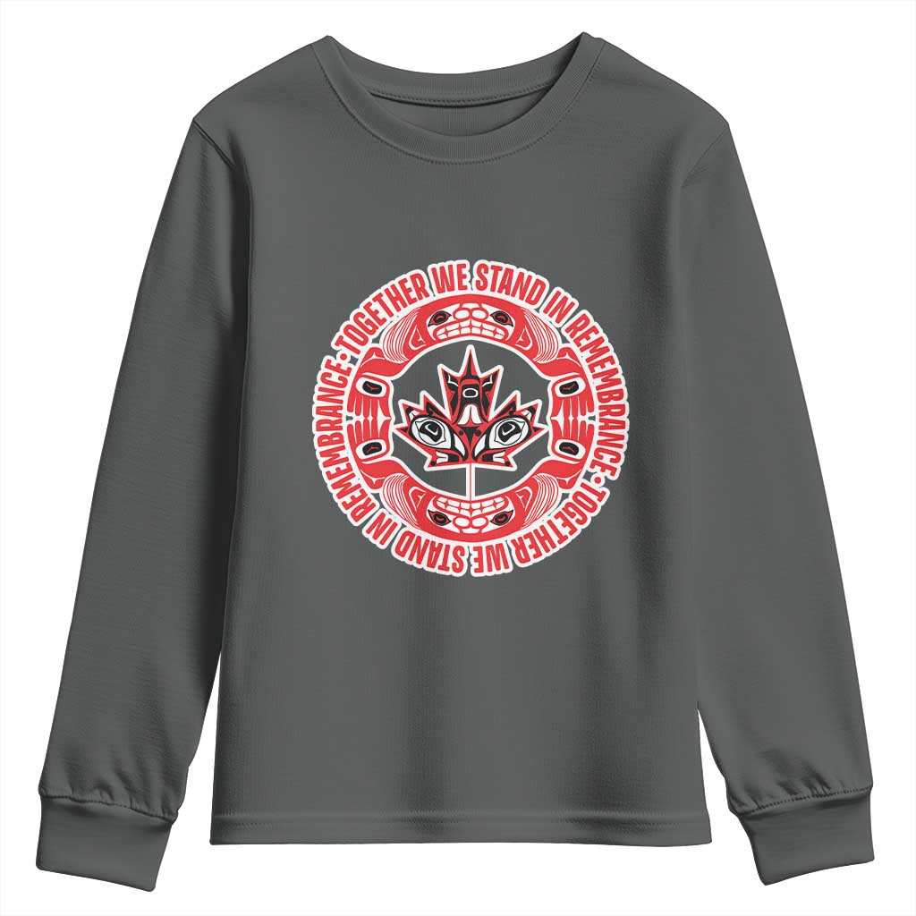 Indigenous Children Youth Sweatshirt Together We Stand In Remembrance Unity Day Papoose Maple Leaf Native American TS11 Dark Heather Print Your Wear