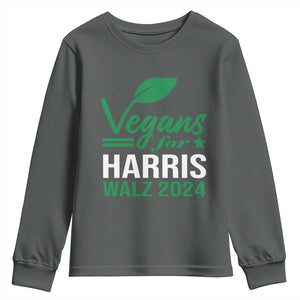 Kamala Supporter 2024 Youth Sweatshirt Vegans For Harris Walz 2024 Veggies TS11 Dark Heather Print Your Wear