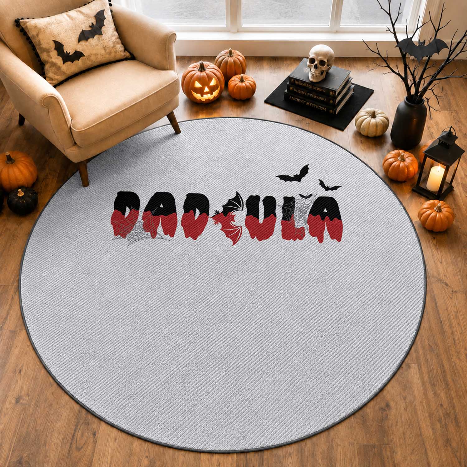 Halloween Couple Matching Round Rug Dadcula Couples Daddy Husband Vampire Bat Spider Web