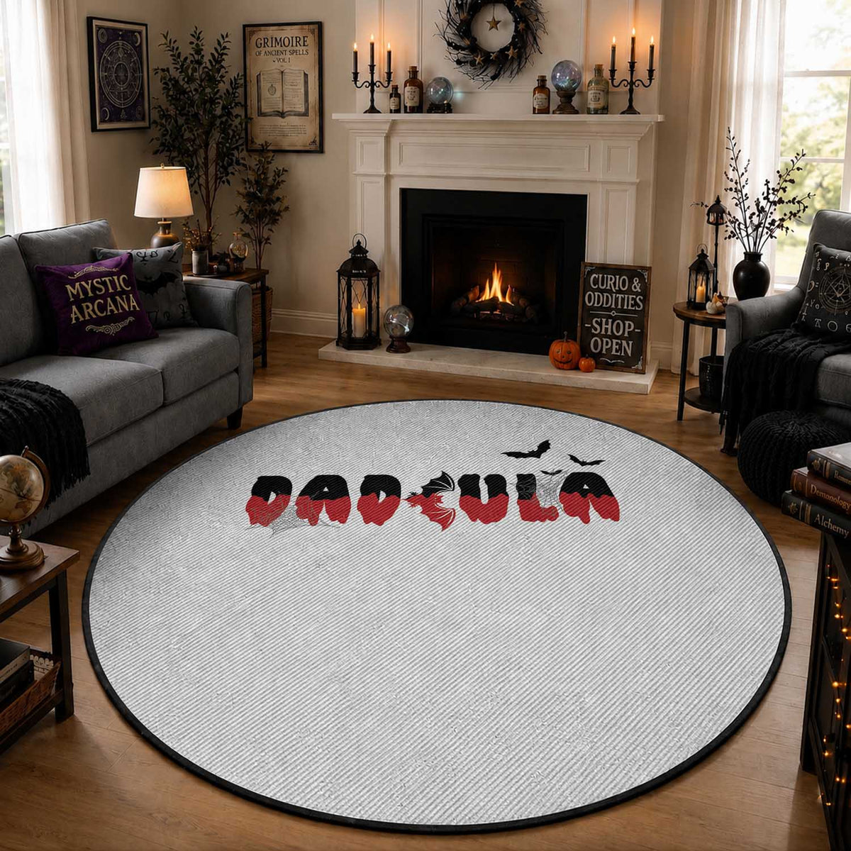 Halloween Couple Matching Round Rug Dadcula Couples Daddy Husband Vampire Bat Spider Web