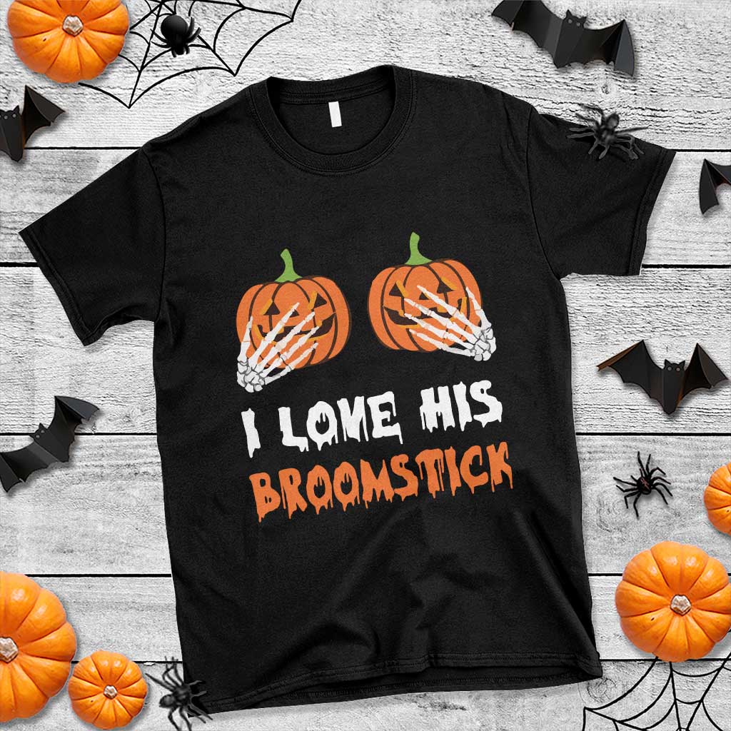 Halloween Couple Matching T Shirt I Love His Broomstick Pumpkin Skeleton Hand TS11 Black Print Your Wear