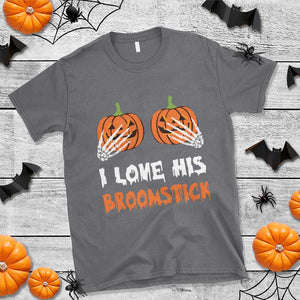 Halloween Couple Matching T Shirt I Love His Broomstick Pumpkin Skeleton Hand TS11 Charcoal Print Your Wear