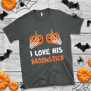 Halloween Couple Matching T Shirt I Love His Broomstick Pumpkin Skeleton Hand TS11 Dark Heather Print Your Wear