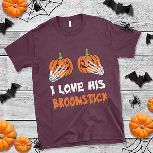 Halloween Couple Matching T Shirt I Love His Broomstick Pumpkin Skeleton Hand TS11 Maroon Print Your Wear