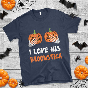 Halloween Couple Matching T Shirt I Love His Broomstick Pumpkin Skeleton Hand TS11 Navy Print Your Wear