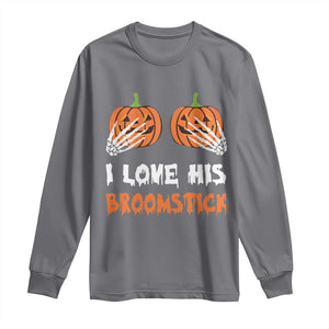 Halloween Couple Matching Long Sleeve Shirt I Love His Broomstick Pumpkin Skeleton Hand TS11 Charcoal Print Your Wear