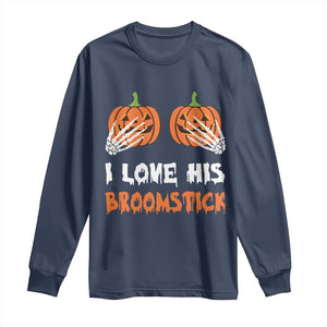 Halloween Couple Matching Long Sleeve Shirt I Love His Broomstick Pumpkin Skeleton Hand TS11 Navy Print Your Wear