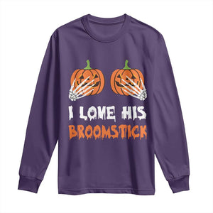 Halloween Couple Matching Long Sleeve Shirt I Love His Broomstick Pumpkin Skeleton Hand TS11 Purple Print Your Wear