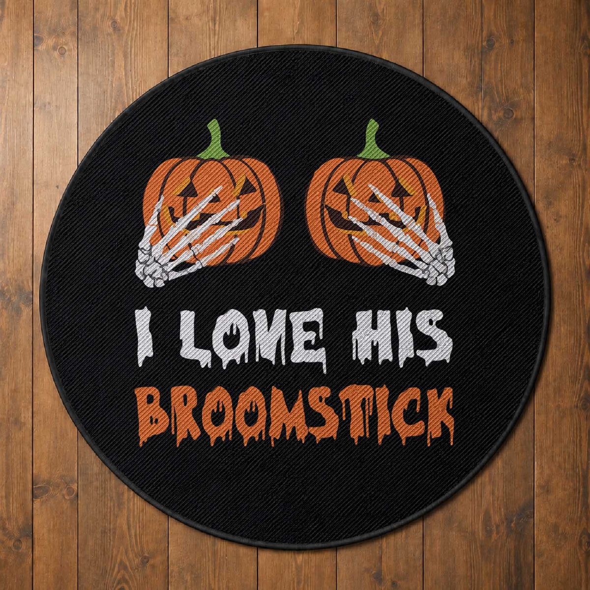 Halloween Couple Matching Round Rug I Love His Broomstick Pumpkin Skeleton Hand