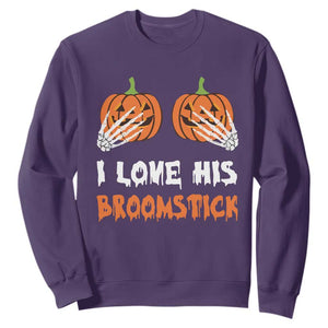 Halloween Couple Matching Sweatshirt I Love His Broomstick Pumpkin Skeleton Hand TS11 Purple Print Your Wear