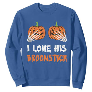 Halloween Couple Matching Sweatshirt I Love His Broomstick Pumpkin Skeleton Hand TS11 Royal Blue Print Your Wear