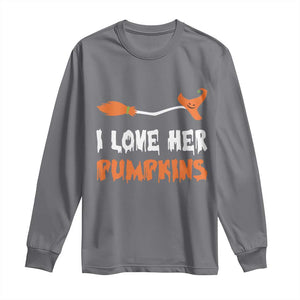 Halloween Couple Matching Long Sleeve Shirt I Love Her Pumpkins Broomstick Witch Hat TS11 Charcoal Print Your Wear