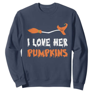 Halloween Couple Matching Sweatshirt I Love Her Pumpkins Broomstick Witch Hat TS11 Navy Print Your Wear