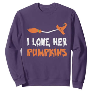 Halloween Couple Matching Sweatshirt I Love Her Pumpkins Broomstick Witch Hat TS11 Purple Print Your Wear