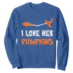 Halloween Couple Matching Sweatshirt I Love Her Pumpkins Broomstick Witch Hat TS11 Royal Blue Print Your Wear