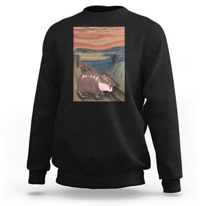 Funny Moo Deng Sweatshirt Cute Hippo Zoo Scream Art Meme Baby Pygmy Edvard Munch TS11 Black Print Your Wear