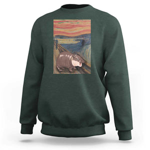 Funny Moo Deng Sweatshirt Cute Hippo Zoo Scream Art Meme Baby Pygmy Edvard Munch TS11 Dark Forest Green Print Your Wear