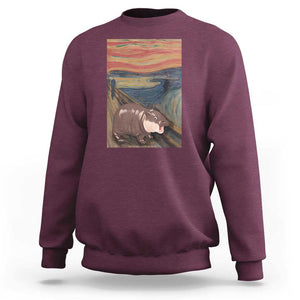 Funny Moo Deng Sweatshirt Cute Hippo Zoo Scream Art Meme Baby Pygmy Edvard Munch TS11 Maroon Print Your Wear