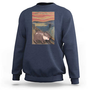 Funny Moo Deng Sweatshirt Cute Hippo Zoo Scream Art Meme Baby Pygmy Edvard Munch TS11 Navy Print Your Wear