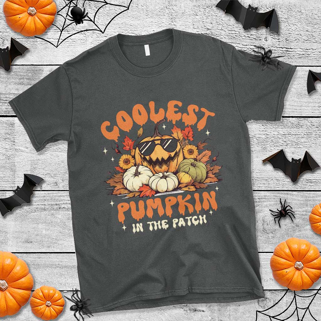 Funny Halloween T Shirt Coolest Pumpkin In The Patch Autumn Maple Leaf Flower TS11 Dark Heather Print Your Wear
