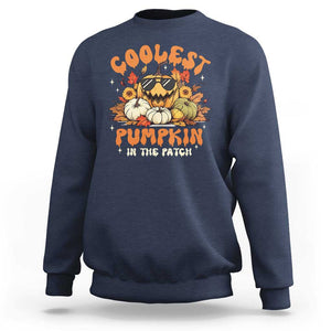 Funny Halloween Sweatshirt Coolest Pumpkin In The Patch Autumn Maple Leaf Flower TS11 Navy Print Your Wear