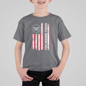 Trump 2024 T Shirt For Kid You Missed Twice 0 2 Vintage American Flag Star TS11 Charcoal Print Your Wear