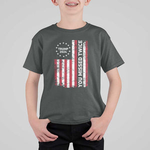 Trump 2024 T Shirt For Kid You Missed Twice 0 2 Vintage American Flag Star TS11 Dark Heather Print Your Wear