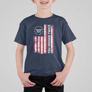 Trump 2024 T Shirt For Kid You Missed Twice 0 2 Vintage American Flag Star TS11 Navy Print Your Wear