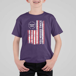 Trump 2024 T Shirt For Kid You Missed Twice 0 2 Vintage American Flag Star TS11 Purple Print Your Wear