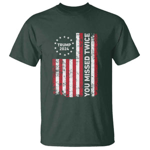 Trump 2024 T Shirt You Missed Twice 0 2 Vintage American Flag Star TS11 Dark Forest Green Print Your Wear