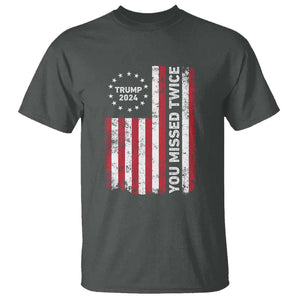 Trump 2024 T Shirt You Missed Twice 0 2 Vintage American Flag Star TS11 Dark Heather Print Your Wear