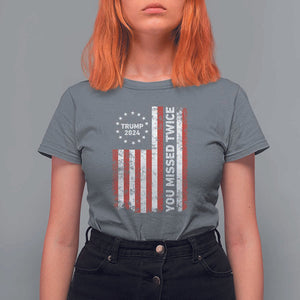 Trump 2024 T Shirt For Women You Missed Twice 0 2 Vintage American Flag Star TS11 Charcoal Print Your Wear