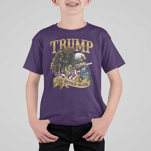 Trump Support T Shirt For Kid You Missed Again Eagle Gun Vintage American Flag TS11 Purple Print Your Wear