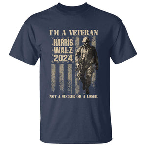 Harris Walz 2024 T Shirt I'm A Veteran Not A Sucker Or A Loser Vintage American Flag Military TS11 Navy Print Your Wear