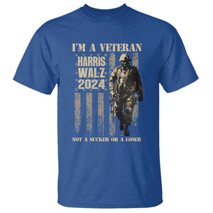 Harris Walz 2024 T Shirt I'm A Veteran Not A Sucker Or A Loser Vintage American Flag Military TS11 Royal Blue Print Your Wear