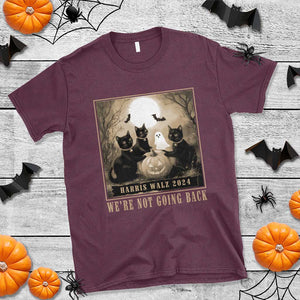 Harris Walz 2024 T Shirt We're Not Going Back Black Cat For Kamala Pumpkin Moon TS11 Maroon Print Your Wear