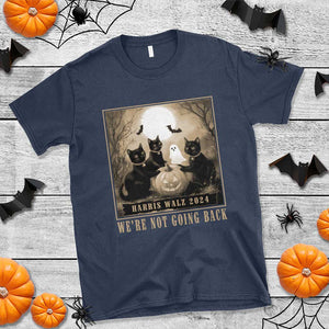 Harris Walz 2024 T Shirt We're Not Going Back Black Cat For Kamala Pumpkin Moon TS11 Navy Print Your Wear