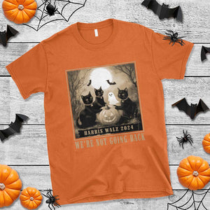 Harris Walz 2024 T Shirt We're Not Going Back Black Cat For Kamala Pumpkin Moon TS11 Orange Print Your Wear